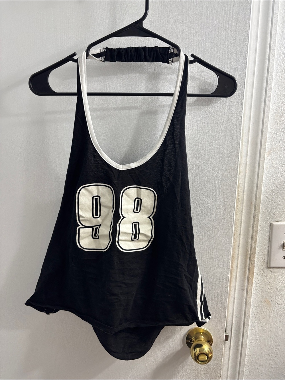 Black Women's Racerback Tank Top with White 98 Graphic